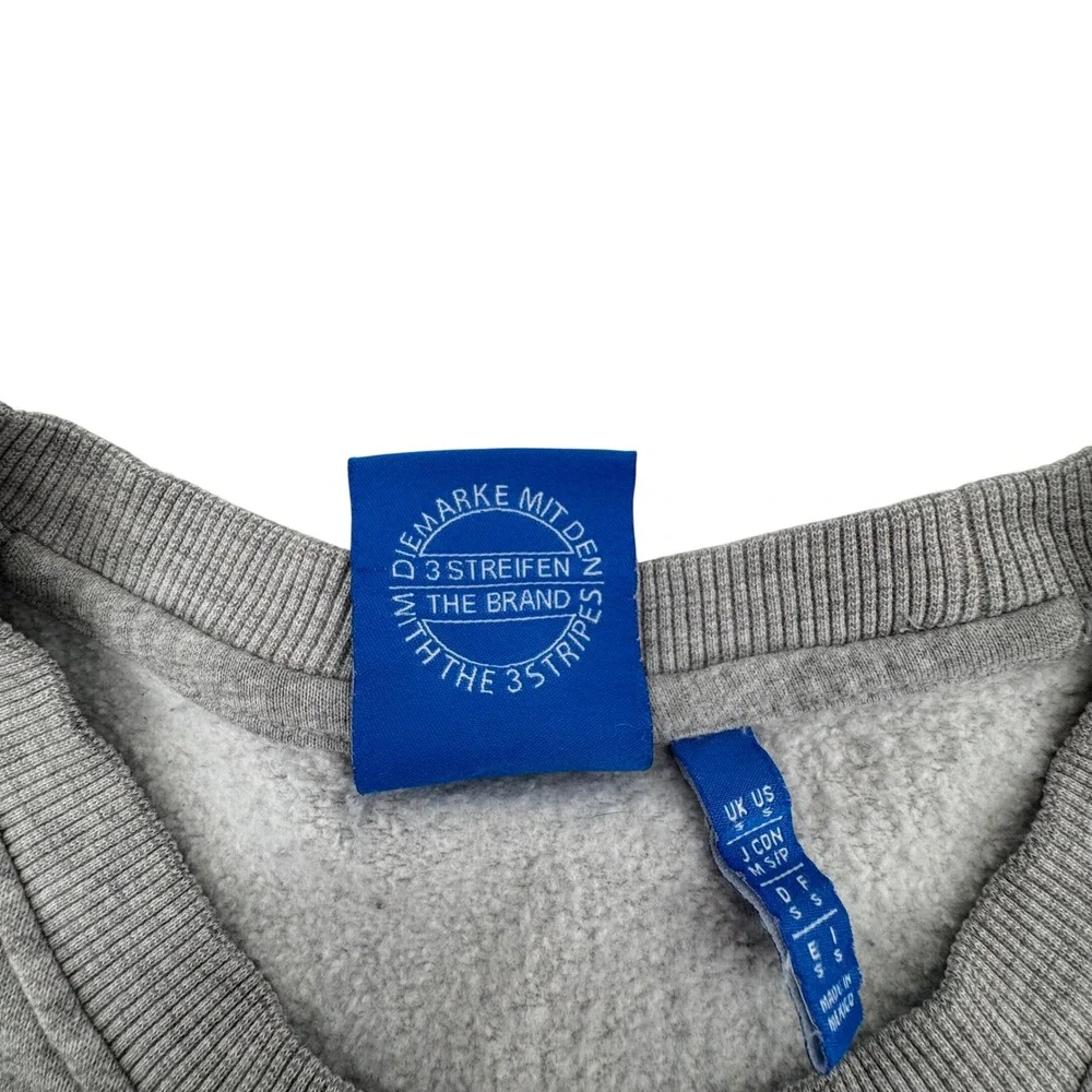 Adidas Sweatshirt Small Trefoil Logo Graphic Teal Stripe Cotton Blend‎ Gray S